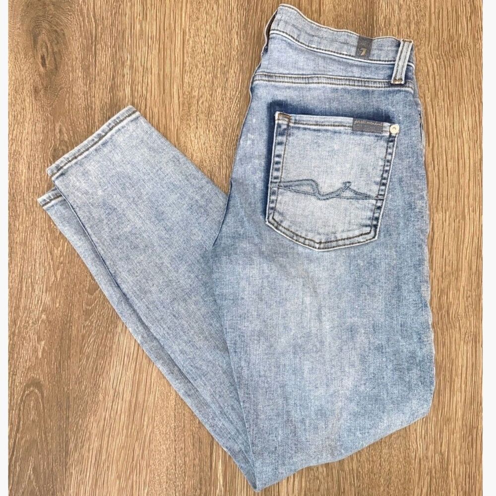 7 For All Mankind The Ankle Skinny Jeans Womens 28 Light Wash Stretch Denim